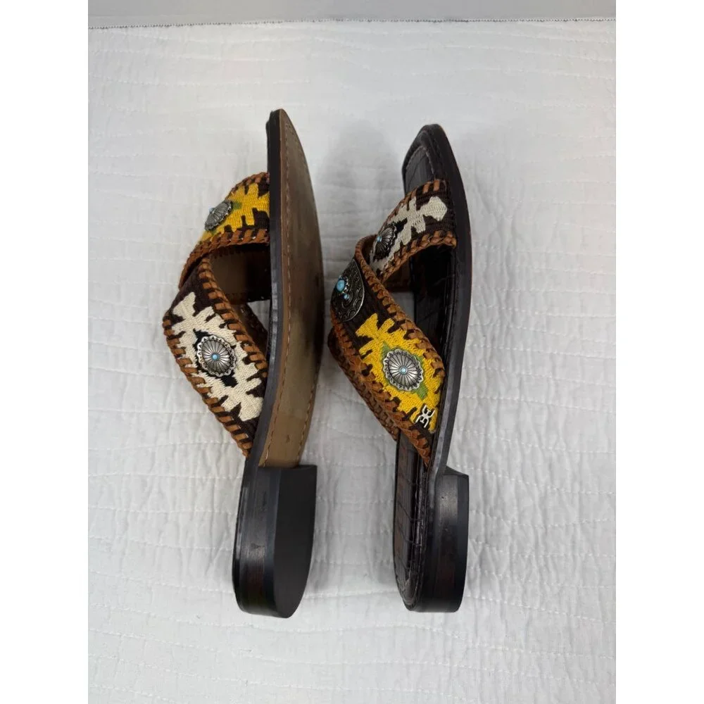 Sam Edelman Brown Multi Leather Embellished Slide Sandals - Picture 10 of 11